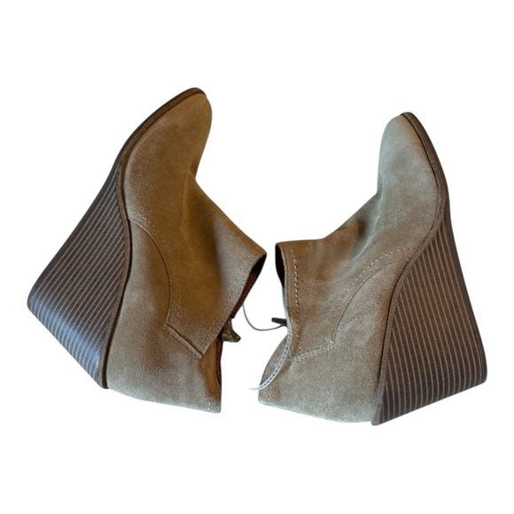 Lucky Brand Macawi Wedge Bootie Tan Leather Ankle Boots Coastal Cowgirl Boho - Picture 8 of 10